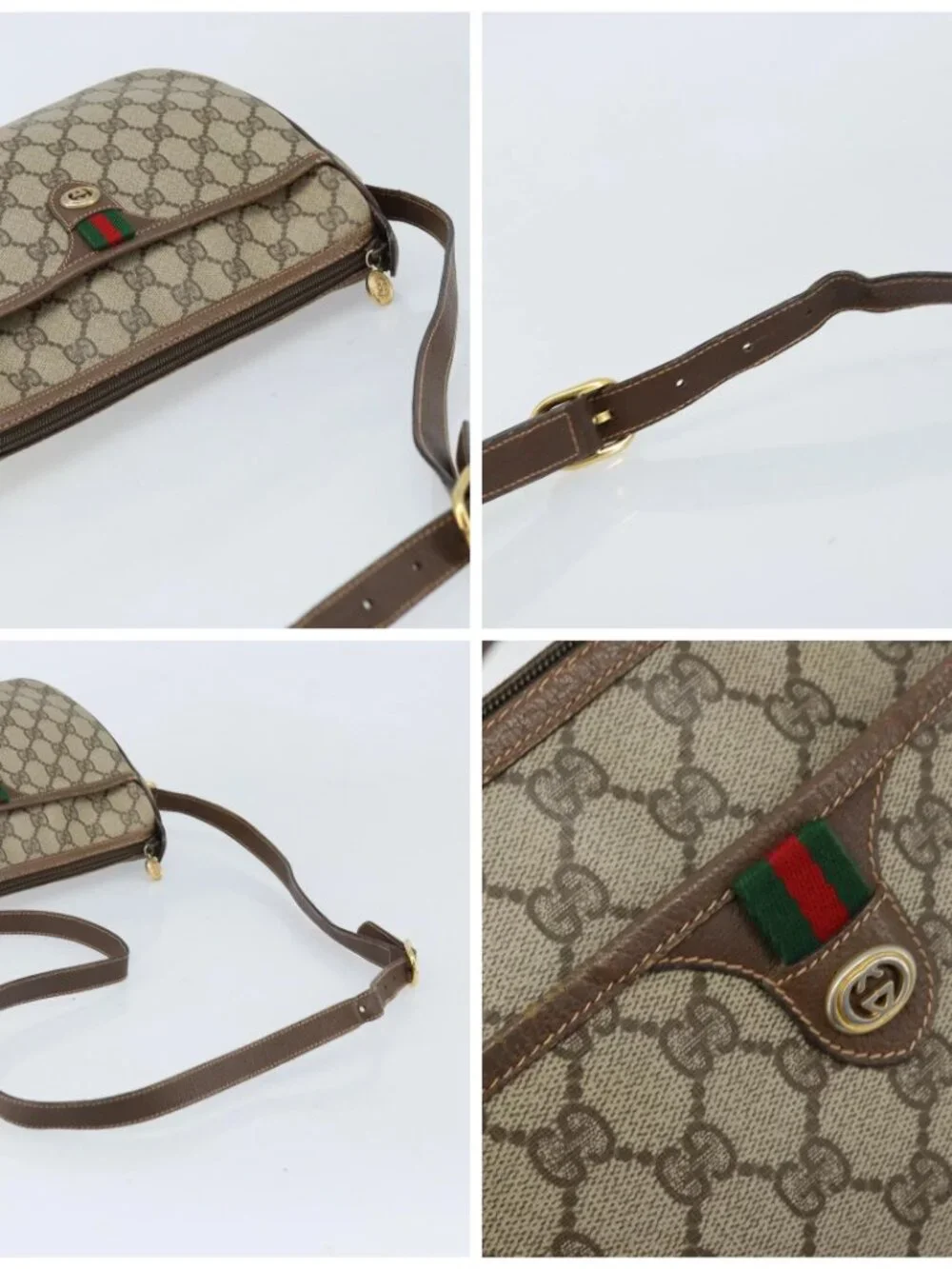 GUCCI GG Supreme Web Sherry Line Bag PVC Beige Gold 89 02 077 Auth 133234 - Picture 16 of 16